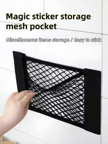 1 pièce Sac de rangement adhésif poubelle, sac de rangement en maille plastique, sac en maille adhésif fixé sur la porte intérieure d'un placard de cuisine, sac de rangement adhésif pour sac de courses, sac de rangement fixé, sac de rangement en maille pour le coffre de la voiture, sac de rangement en maille sans perçage, sac de rangement organisateur