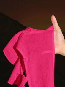 Slaydiva Asymmetrical Neck Sleeveless Pleated Cropped Top With Layered Ruffle Hem Mini Skirt Co-Ord Set Y2k - Hot Pink - View 5