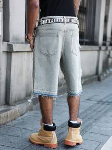 Manfinity EMRG Bermudas vaqueras casuales con bordes lavados para hombre
