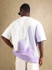 SUMWON 超大号运动 T 恤短袖街头风基本款圆领拼色波浪图案设计健身跑步舒适