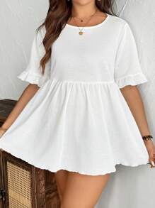 Plussiva Plus Size Maternity Ribbed Crew Neck Casual Short Sleeve T-Shirt White - White - View 6