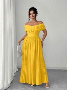 Elenzga Đầm quây eo nhún hở vai , mùa hè, cỡ lớn, hở vai, lãng mạn và thanh lịch, đầm tốt nghiệp cho nữ, quần áo mùa hè nữ, váy thường ngày nữ, đầm sinh nhật nữ, đầm sinh nhật nữ, đầm dạ hội thanh lịch - Màu vàng - Xem 3