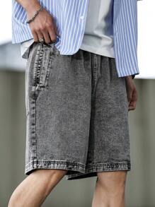 Manfinity Hypemode Men's Solid Color Pocket Casual Loose Fit Denim Shorts