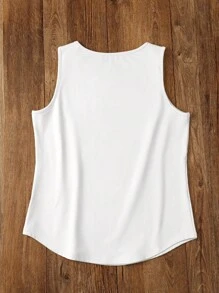 Floral Minimalist Print Round Neck Sleeveless Women Casual Tank Top - White - View 2