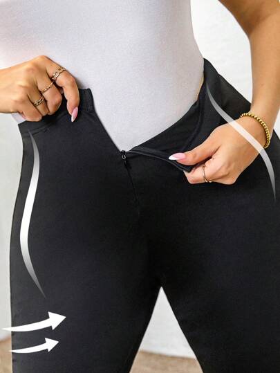 SHEIN Clasi 大码女式纯色拉链喇叭裤职业女性服装夏季服装