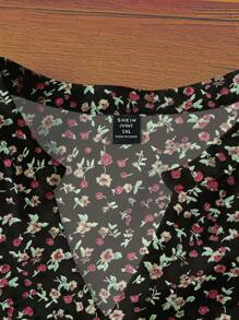 Linhara Chemise élégante et romantique avec manches lanternes, décolleté en V, découpes et imprimé floral éparpillé, pour les grandes tailles, style casual vacances plage et resort