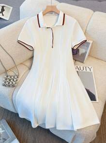 Franclia 女士时尚波浪喇叭罗纹领短袖迷你连衣裙