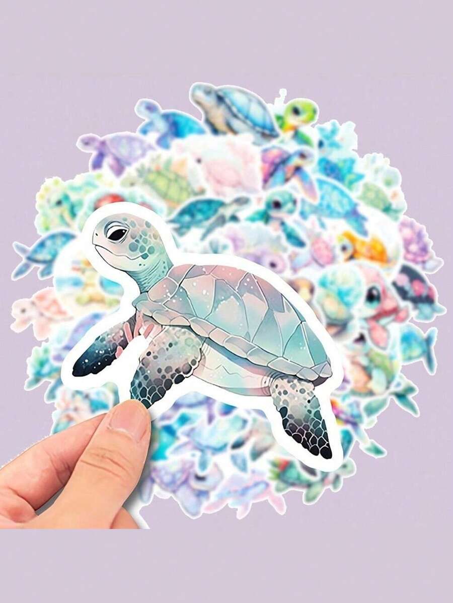 50 piezas Paquete de pegatinas de vinilo impermeables con diseño de tortuga marina, para usar en botellas de agua, tazas de automóvil, computadoras, guitarras, monopatines, maletas, bicicletas, motocicletas, esquís, vasos, pegatinas de tortuga, taza de tortuga, tortugas, pegatinas de pared con motivo marino, pegatinas de tortuga marina