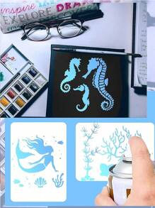 12 件/16 件几何图案模板，用于木材绘画，套装海洋生物镂空绘图模板绘画图案描摹素描工具，用于 DIY，砖心形圆点单元格齿轮方形线条树纹抽象瓷砖模板蜂窝模板用于墙壁剪贴簿饼干家具地板装饰返校 - 彩色 - 查看 10