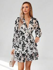 Aveloria Rosie Floral Print Ruffle Hem Long Sleeve Dress Vacation Outfits Woman 