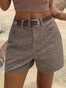 DAZY 女士豹纹宽松休闲牛仔短裤，夏季