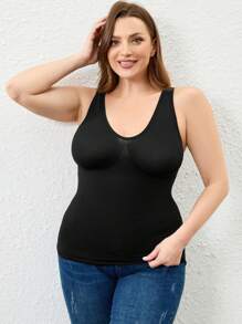 SHEIN Plus Size Women Solid Color Tank Top - Black - View 3