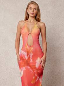 L'Amorae 花卉印花镂空露背连衣裙泳衣罩衫 - 彩色 - 查看 4