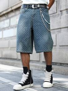 PAVTROS 男士休闲水洗宽松5英寸牛仔短裤 - 中等水洗藍 - 查看 6