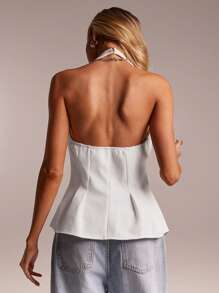 Avantive New Summer Halter Neck Sleeveless A-Line Women Top - White - View 2