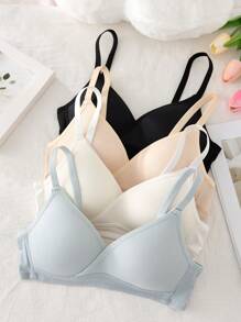 Teen Girl 4 Pcs Striped Wireless Bra Set, Thin Padded Bra For Student Girls , Comfy Unlined Bras With Gather And Support Function, Suitable For Teenagers And Young Ladies Back To School Fashion - Multicolor - View 1