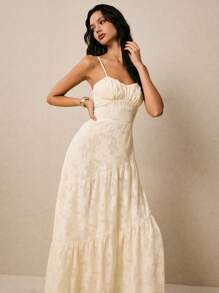 Poéselle Damen extra langes ärmelloses Kleid, modisch für den Sommer - Aprikosenfarben - Übersicht 8