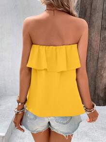 EMERY ROSE Women's Vacation Solid Color Ruffle Hem Bandeau Top - Yellow - View 2