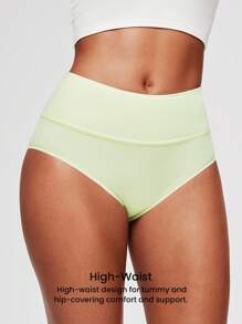 LUVLETTE 3-Pack Airy Cotton Basic High Waist Briefs Waist Tummy Control Women Underwear Panties Set-Colorful Design  Lingerie As Outerwear - Multicolor - View 8