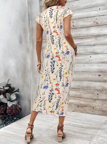 Breezaya 条纹印花结饰圆领短袖夏季长裙女装 - 彩色 - 查看 2