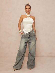 Lumalex 春夏派对女士简约复古夏季泳装泳衣度假优雅复活节波西米亚风海滩户外热门层叠婚礼季宴会成人礼海滩海边女士金属装饰露背吊带缎带缎面吊带围巾上衣优雅缎面吊带上衣 - 香檳色 - 查看 4