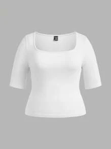 SHEIN BASICS 3 chiếc áo thun cổ tròn tay ngắn dệt kim trơn vừa vặn cỡ lớn, thường ngày - Nhiều màu - Xem 7