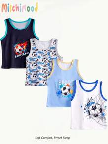 4pcs/Set Young Boy Colorful Football Graphic Print Sleeveless Tank Tops - Multicolor - View 3