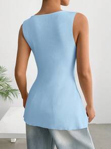 SHEIN EZwear 女士休闲蓝色针织毛衣上衣，夏季 - 藍色 - 查看 2