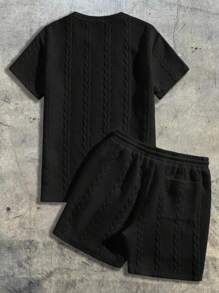 AXEPEAK Ensemble t-shirt décontracté à manches courtes col rond avec imprimé lettrage et short pour hommes, style streetwear, pour l'été