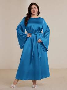 Graceveil Plus Size Women Flared Sleeve Pearl Beaded Arabic Style Dress Modest