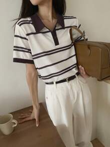 DAZY Maglietta a maniche corte casual estiva da donna con righe a contrasto