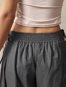 Bohemela 女士纯色宽松休闲阔腿裤，度假风格 - 灰色 - 查看 7