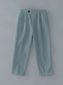 小男孩扣腰简约设计白色裤子，适合派对、节日、聚会 - 霧霾藍 - 查看 2