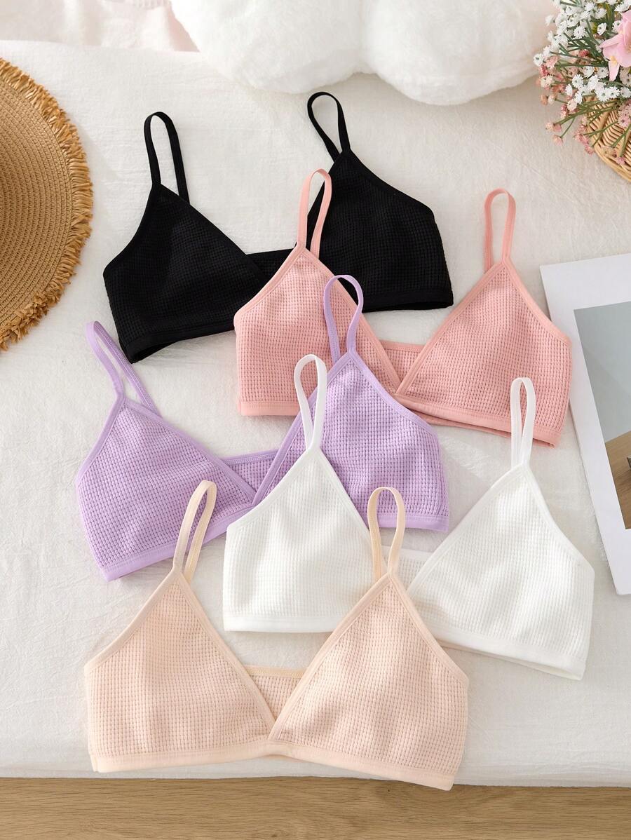 Girls' Waffle Fabric Cute & Sweet Short Casual Comfortable Soft 5pcs Underwear Set - متعدد الألوان - مشاهدة 1