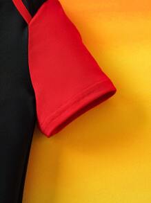 Astro Boy X SHEIN 男宝宝可爱卡通图案红黑色短袖哈衣