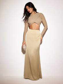 VIOLA AND VESPER Warm Sand Elegant High-Waist Satin Mermaid Maxi Skirt Women Summer Outfits