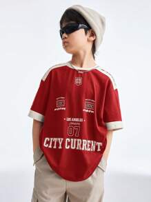 Coolane Kids 青少年男童春夏圆领短袖字母印花休闲棕色T恤亲子服装 - 紅色 - 查看 5
