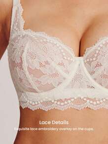 LUVLETTE 女士内衣休闲曲线半罩杯聚拢透气钢圈性感无衬里白色蕾丝优雅网眼迷你文胸新娘内衣 - 米色 - 查看 5