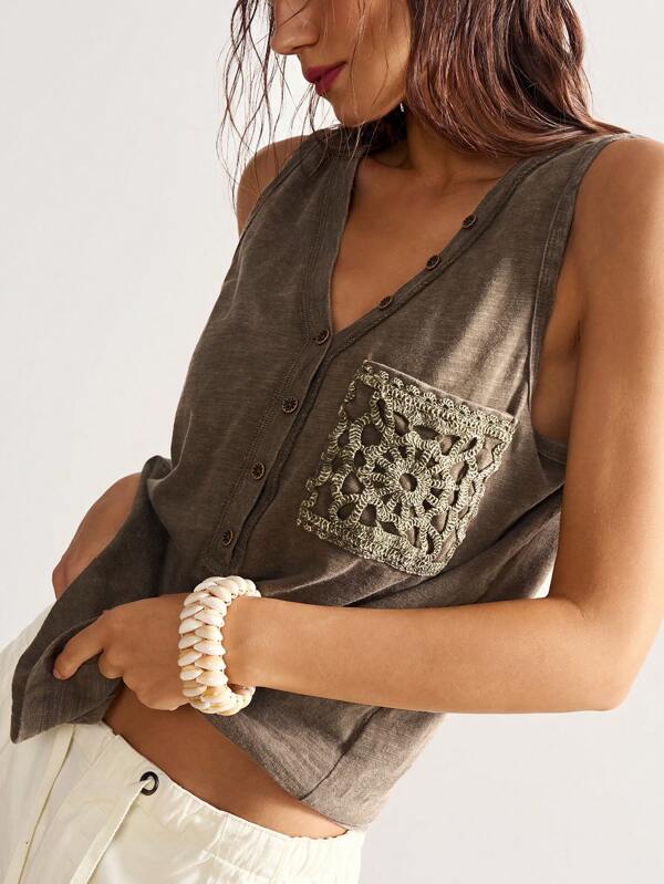 Bohemela Plus Size Dames Zomer Casual Vakantie Stijl Patchwork Haak Zak V-hals Knoopsluiting Los Vest