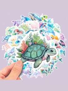 50 piezas Paquete de pegatinas de vinilo impermeables con diseño de tortuga marina, para usar en botellas de agua, tazas de automóvil, computadoras, guitarras, monopatines, maletas, bicicletas, motocicletas, esquís, vasos, pegatinas de tortuga, taza de tortuga, tortugas, pegatinas de pared con motivo marino, pegatinas de tortuga marina