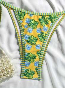 Swim Mod 2 pezzi Costume da bagno donna, Top a triangolo e slip legati ai lati con stampe casuali, adatto per vacanze al mare in estate - Multicolore - Visualizzare 6