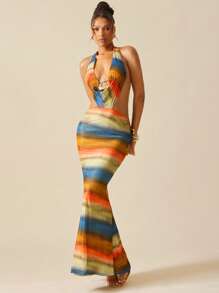Hauture Vestido con espalda descubierta y estampado de teñido anudado para vacaciones de verano para mujeres - Multicolor - View 4