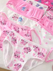 10pcs Girls' Cute Rabbit Print Soft & Comfortable Basic Cotton Panties Kids Girls Underwear Fall Winter