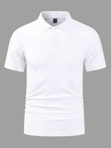 Manfinity CasualCool Manfinity EMRG Men's Casual Everyday Wear, Ins Inspired Design, Classic Textured Knit Short Sleeve Polo Shirt, Button Placket, Suitable For Music Festivals, Vacations And Daily Looks, Men's Color Block Textured Fabric Casual Polo Shirt, Gift For Husband Or Boyfriend