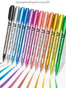 12支/套金属马克笔，适用于黑色纸张、玻璃、摇滚笔、绘画、剪贴簿、相册、金属马克笔、学生文具