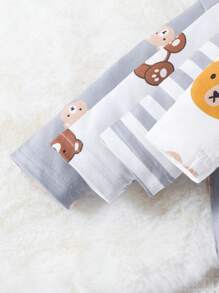 4 件套新生儿简约可爱熊印花长袖连脚睡衣套装 - 灰色 - 查看 3