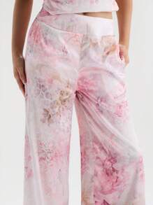 Glamine Quần ống rộng in họa tiết satin thanh lịch dành cho nữ, không co giãn - Hồng - Xem 5