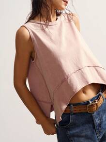 Bohemela 女士度假休闲简约时尚日常不对称下摆背心 - 淺粉色 - 查看 1