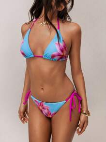 Forever 21 Spring & Summer Outfit Women Valentine's Day/Elegant/Casual/Vintage/Festival Outfits/Easter/Tea Party Outfit/Basic/Rave Outfits Festival/Formal/Western/Cocktail/Spring Clothes/Birthday/Cute/Classy/Going Out/Vacation/2000s Style/Summer Beach Vacation Outfit/Low Waisted/Flower Pattern/Blue/Bikini Set