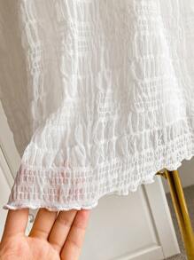 INAWLY Solid Color Deep Shirred Sleeveless Casual Summer Vacation Dress - White - View 3